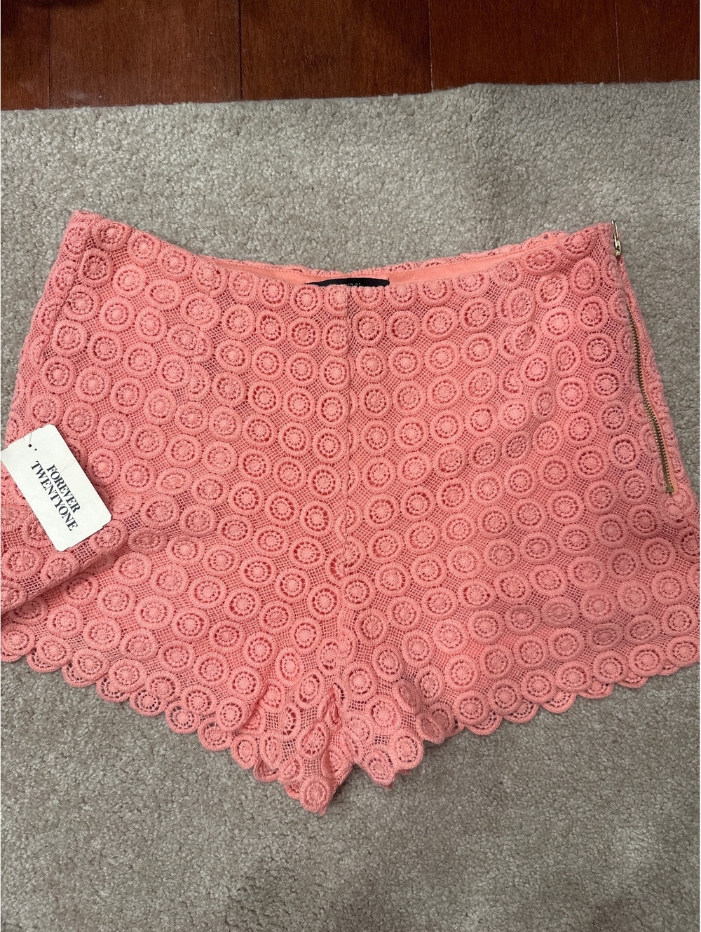 (5)Forever 21 Coral Crochet Lace Shorts Medium